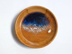 Teak Wood Trinket Tray (12cm; Curved): Prussian Blue Seascape #5