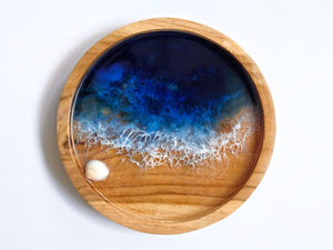 Teak Wood Trinket Tray (15cm): Deep Blue Seascape #2