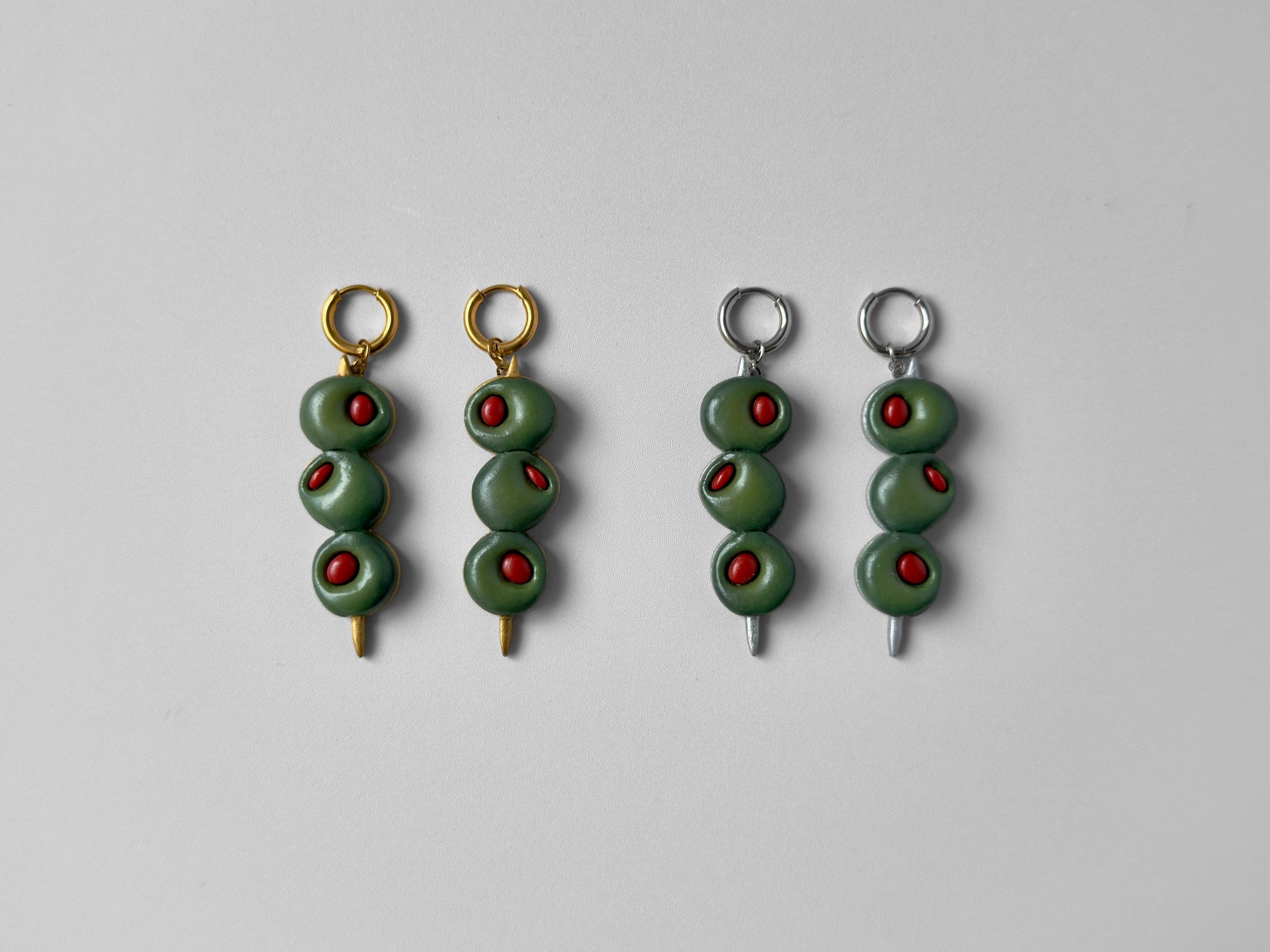 Martini Olive Earrings: Pimento and Blue Cheese