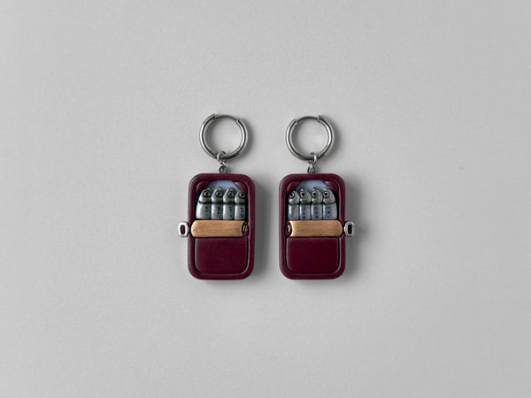 Tinned Sardine Earrings: Burgundy & Pale Blue (Copper)