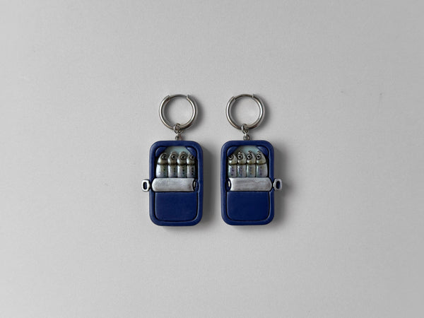 Tinned Sardine Earrings: Navy Blue & Pale Green (Silver)