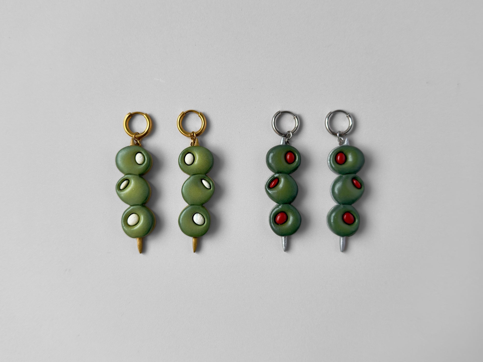 Martini Olive Earrings: Pimento and Blue Cheese