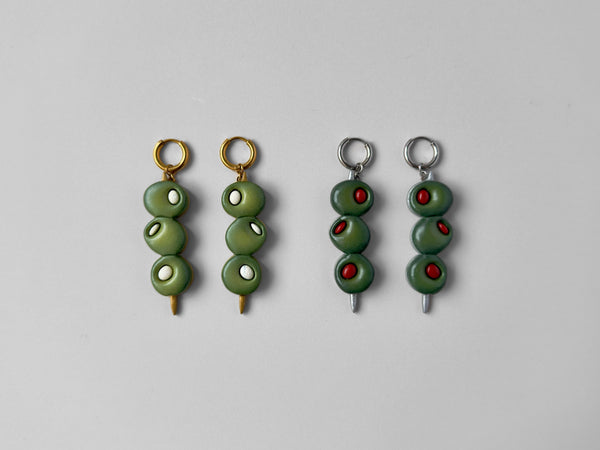 Martini Olive Earrings: Pimento and Blue Cheese