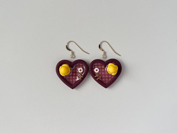 Burgundy Pools: Small Heart Earrings (Ducks)