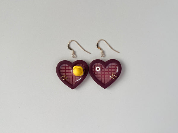 Burgundy Pools: Small Heart Earrings (Mismatched)