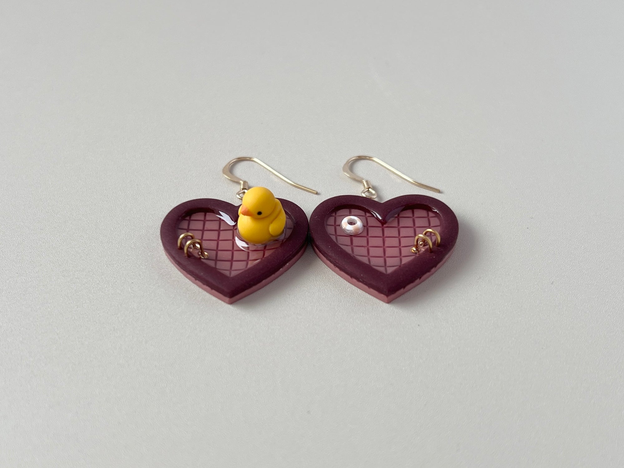 Burgundy Pools: Small Heart Earrings (Mismatched)