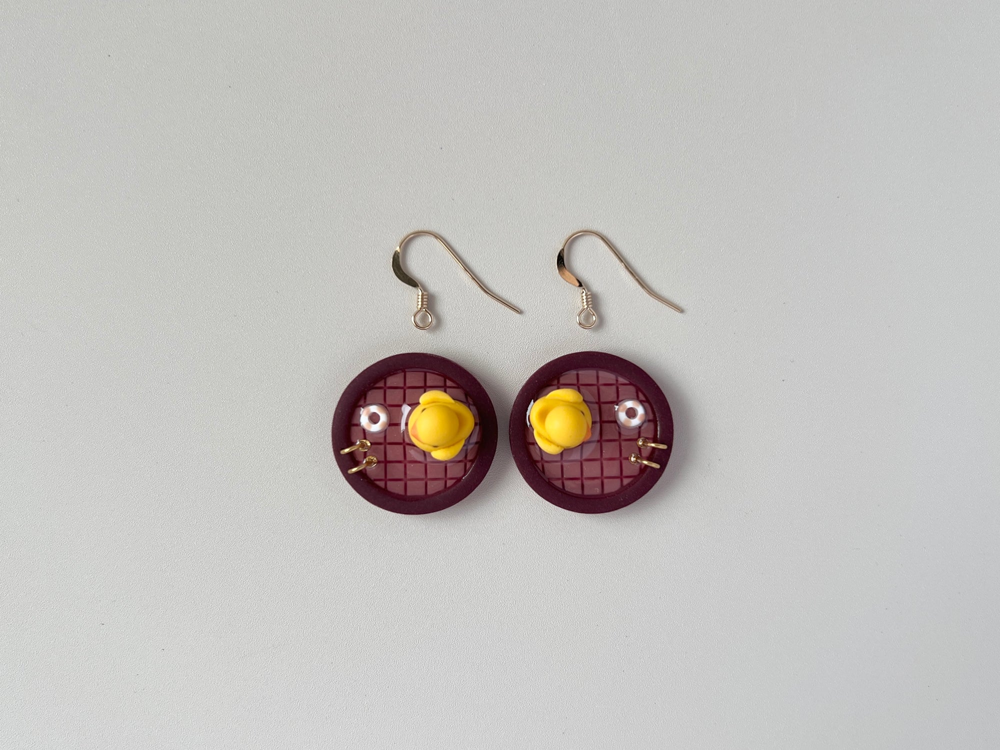 Burgundy Pools: Circle Earrings (Ducks)