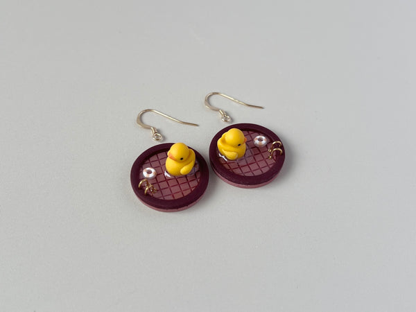 Burgundy Pools: Circle Earrings (Ducks)