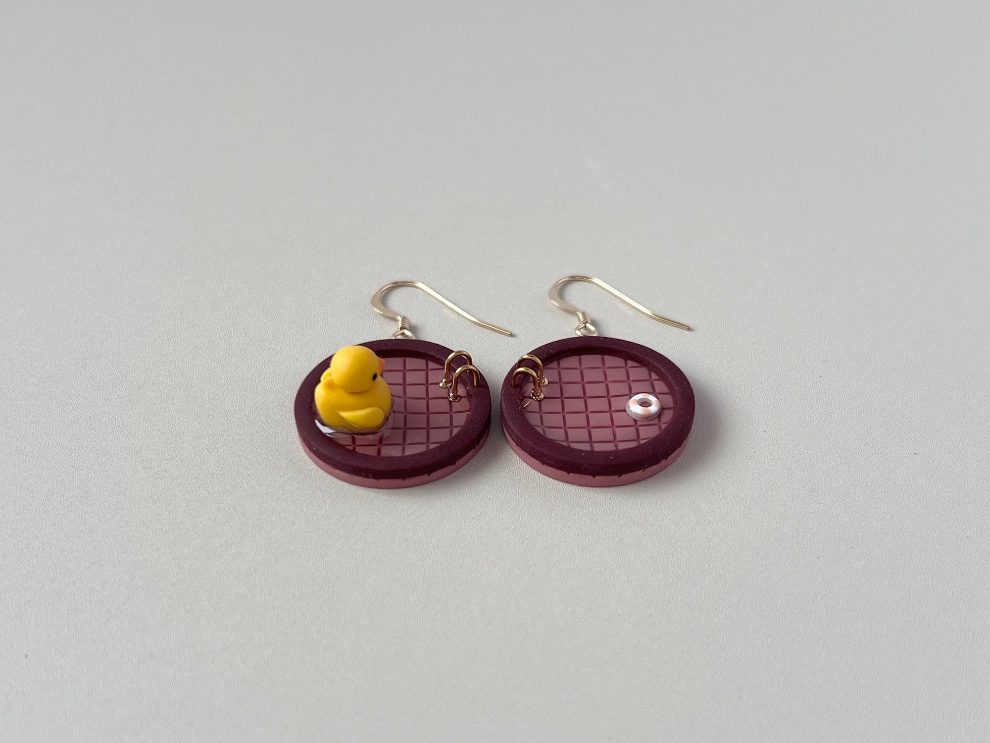 Burgundy Pools: Circle Earrings (Mismatched)