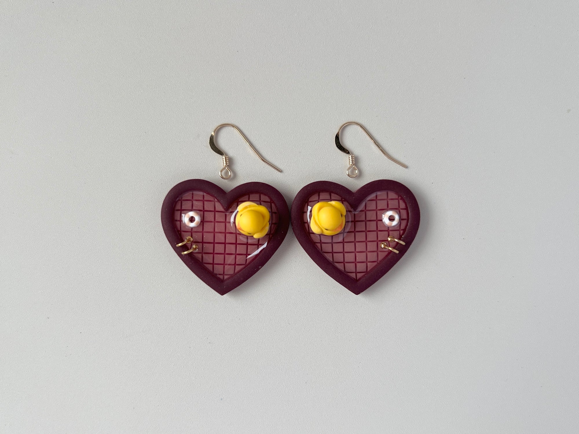 Burgundy Pools: Large Heart Earrings