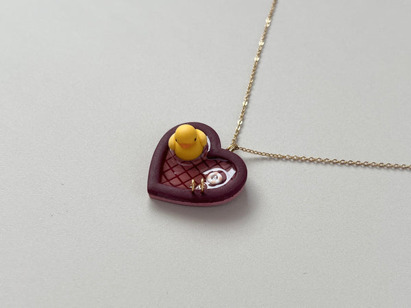 Burgundy Pools: Small Heart Necklace (Duck)