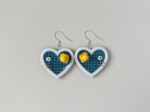 Navy Teal Pools: Large Heart Earrings