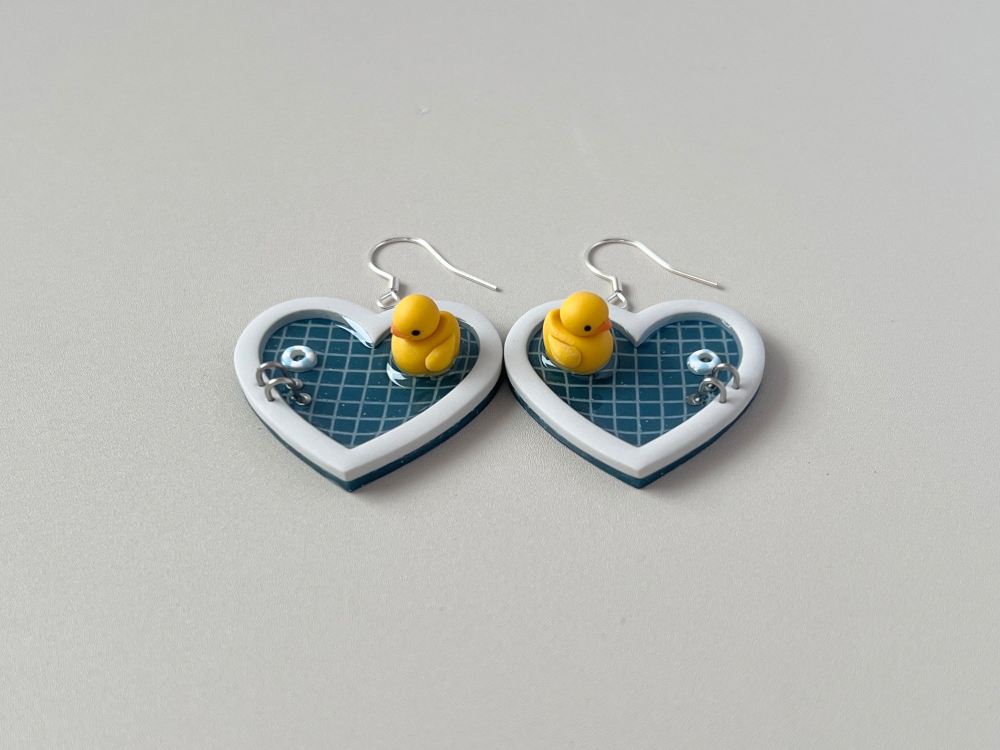 Navy Teal Pools: Large Heart Earrings