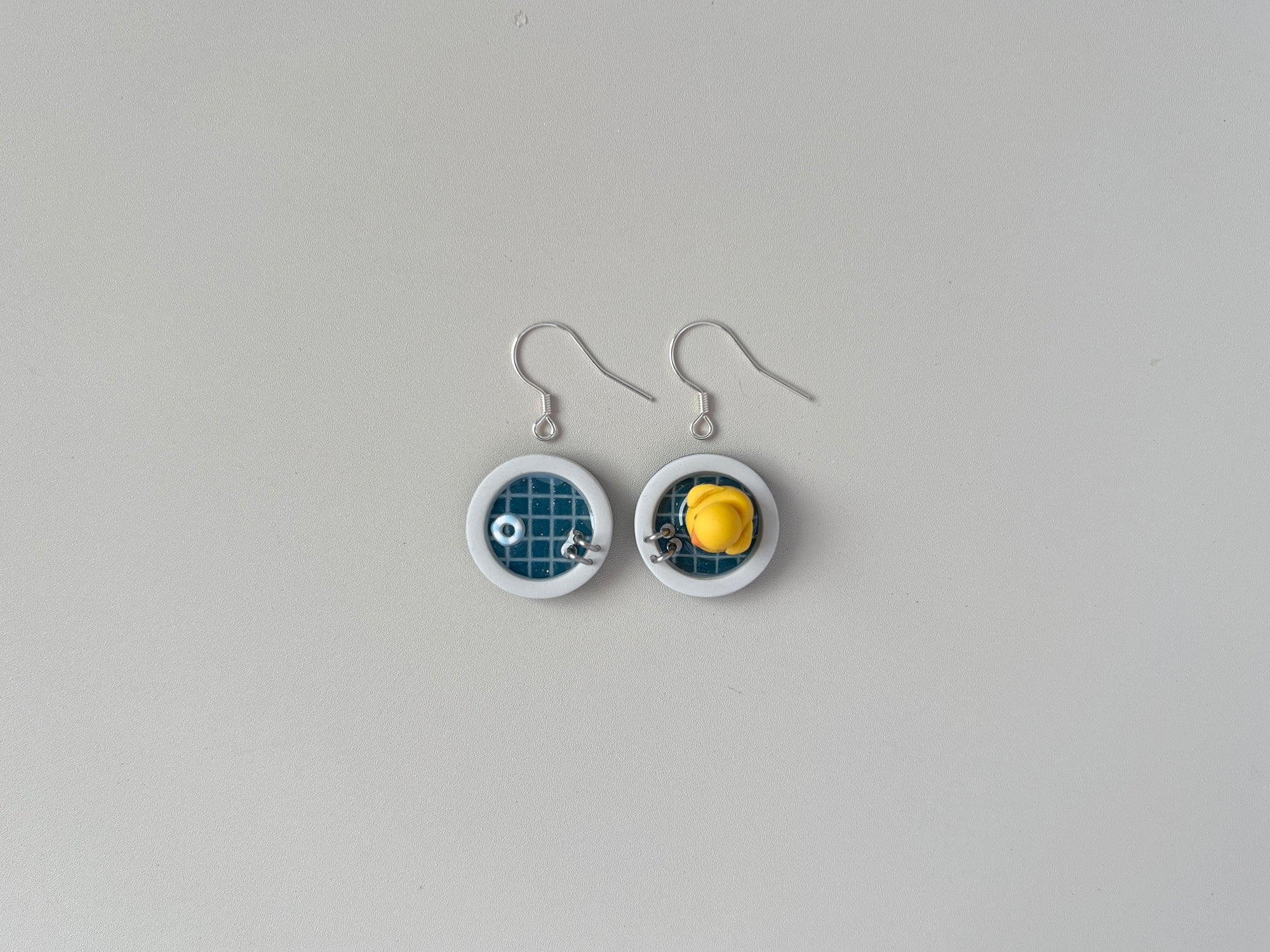 Navy Teal Pools: Mini Circle Earrings (Mismatched)