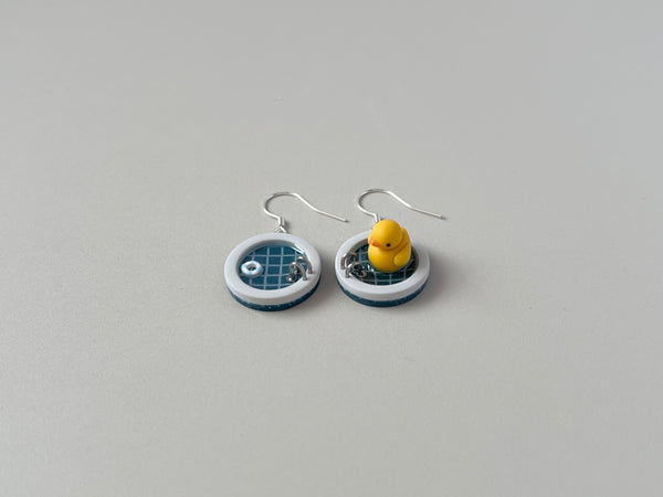 Navy Teal Pools: Mini Circle Earrings (Mismatched)