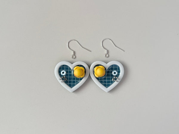 Navy Teal Pools: Small Heart Earrings (Ducks)