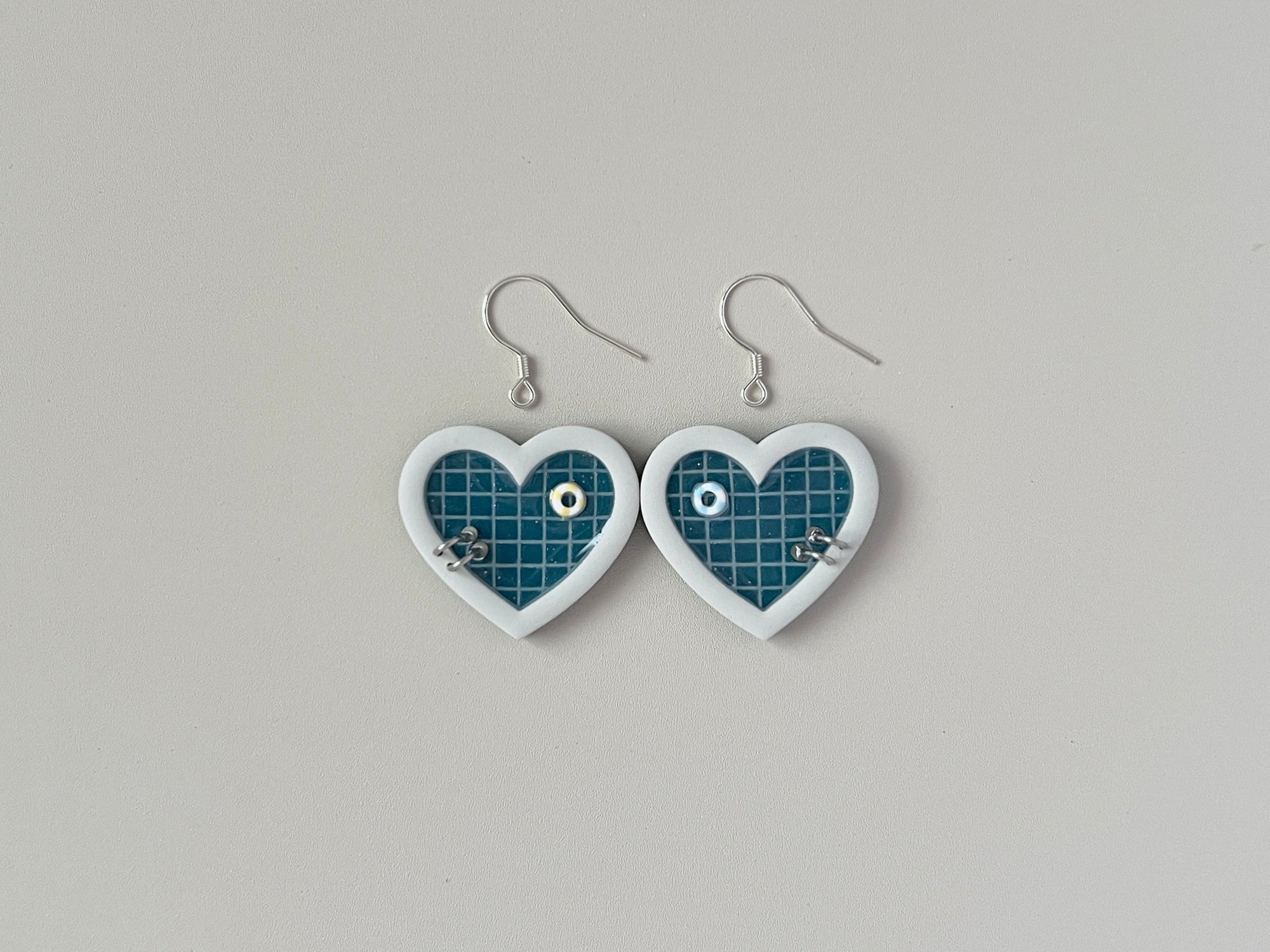 Navy Teal Pools: Small Heart Earrings