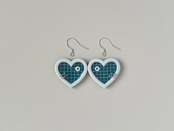 Navy Teal Pools: Small Heart Earrings