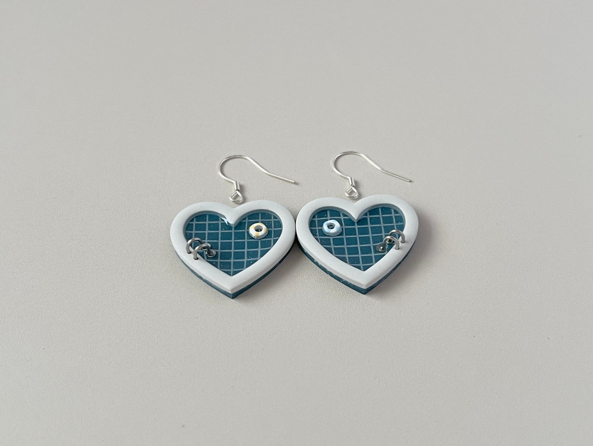 Navy Teal Pools: Small Heart Earrings