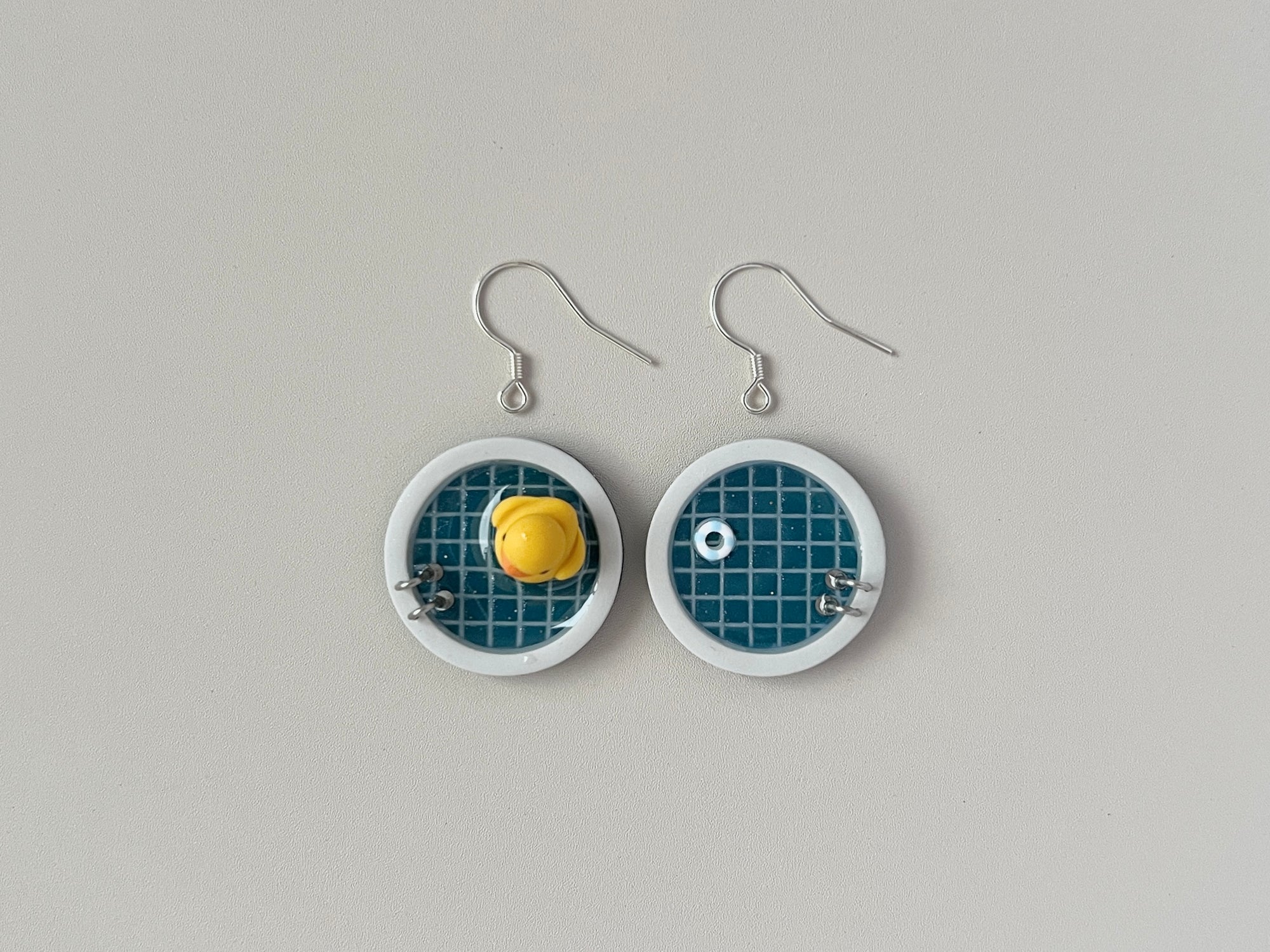 Backorder: Navy Teal Pool Circle Earrings (Mismatched)