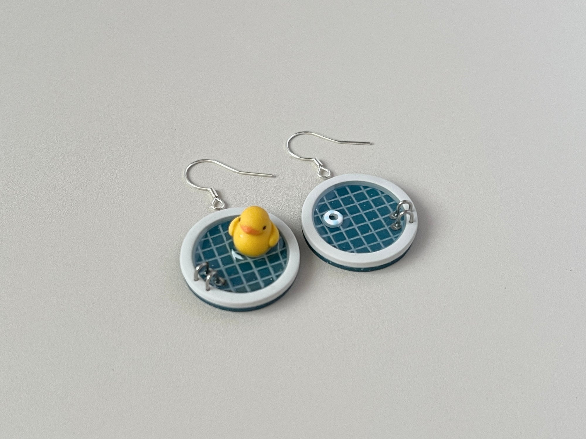 Navy Teal Pools: Circle Earrings (Mismatched)