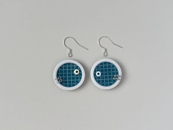 Navy Teal Pools: Circle Earrings