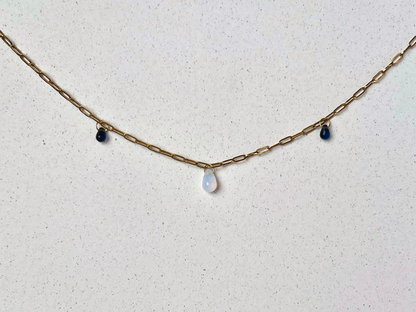 Aurora Glass Charm Necklace: Opaline & Dark Blue