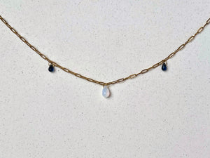 Aurora Glass Charm Necklace: Opaline & Dark Blue