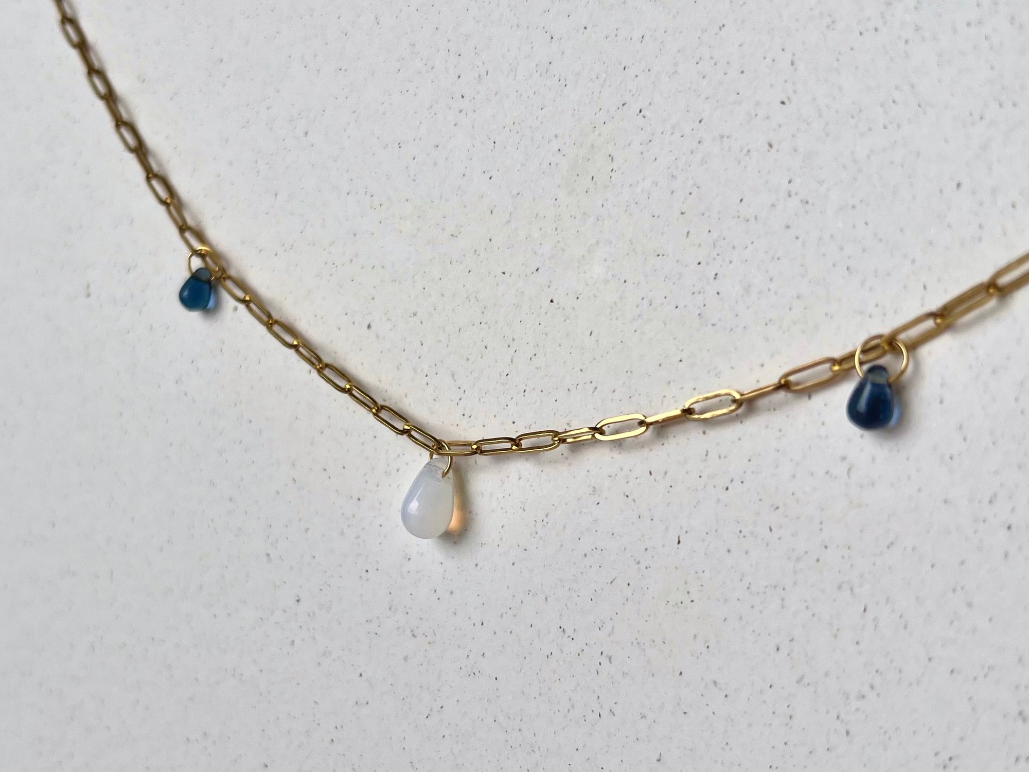 Aurora Glass Charm Necklace: Opaline & Dark Blue