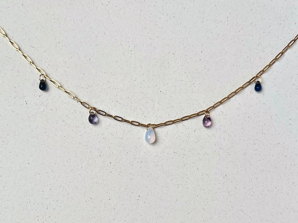 Aurora Glass Charm Necklace: Opaline, Purple & Dark Blue