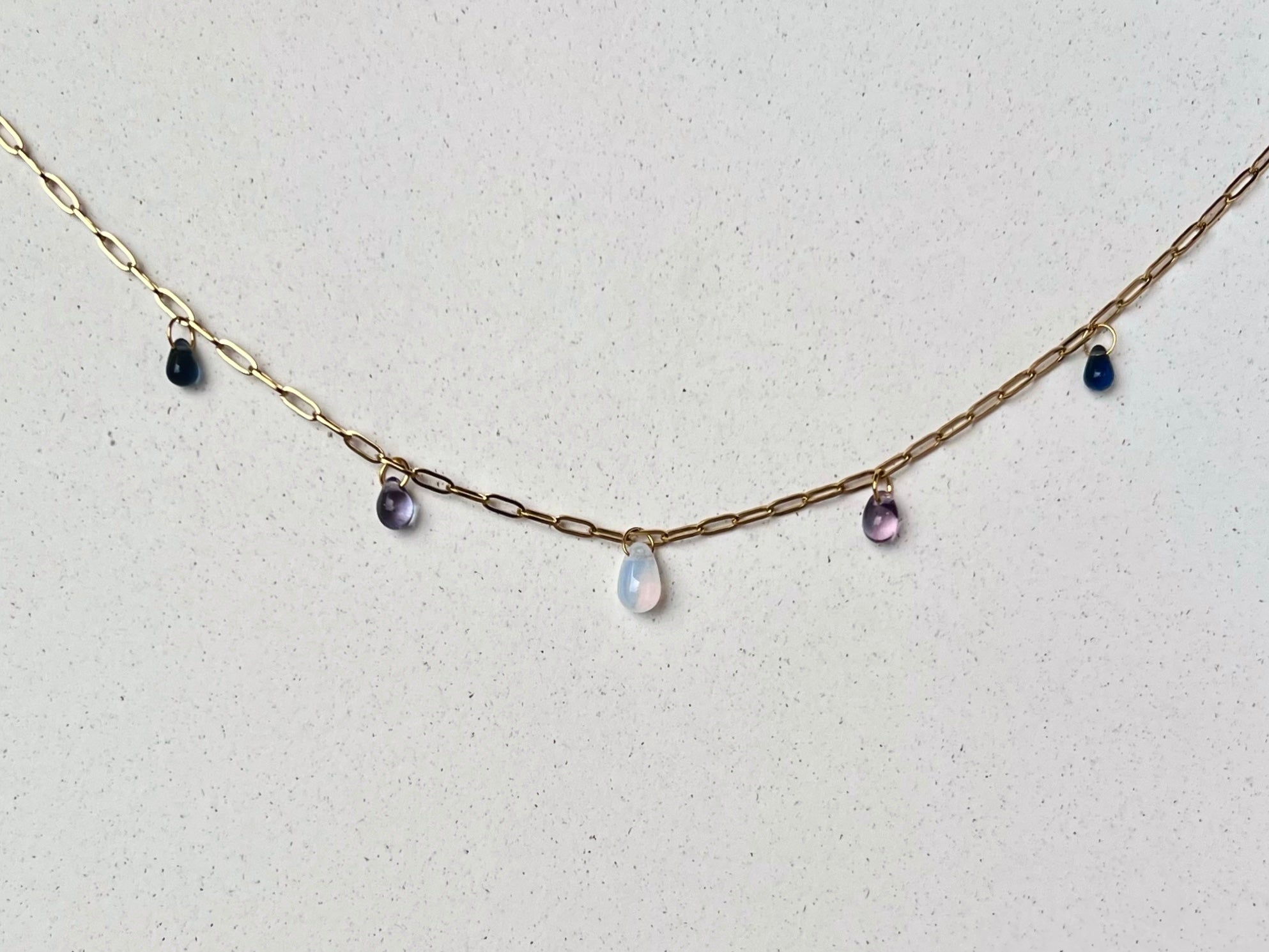 Aurora Glass Charm Necklace: Opaline, Purple & Dark Blue