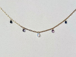 Aurora Glass Charm Necklace: Opaline, Purple & Dark Blue