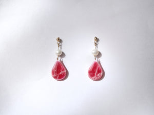 Red Seascape with Freshwater Pearl Earrings