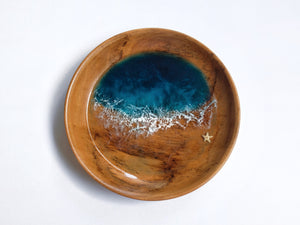 Teak Wood Trinket Tray (12cm; Curved): Teal Seascape #4