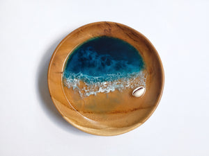 Teak Wood Trinket Tray (12cm; Curved): Teal Seascape #6