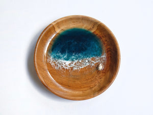 Teak Wood Trinket Tray (12cm; Curved): Teal Seascape #8