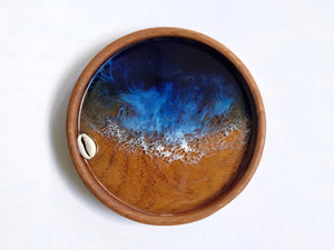 Teak Wood Trinket Tray (12cm): Persian Blue Seascape #2
