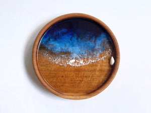 Teak Wood Trinket Tray (12cm): Persian Blue Seascape #1