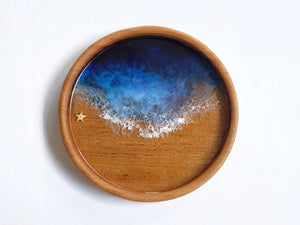 Teak Wood Trinket Tray (12cm): Persian Blue Seascape #3