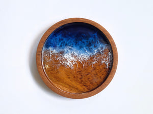 Teak Wood Trinket Dish (10cm): Persian Blue Seascape