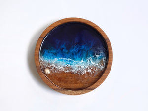 Teak Wood Trinket Dish (10cm): Signature Blue Seascape #4