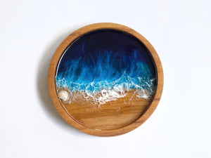 Teak Wood Trinket Dish (10cm): Signature Blue Seascape #3