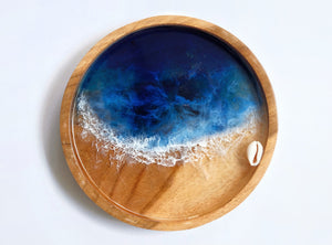 Teak Wood Trinket Tray (15cm): Deep Blue Seascape #1