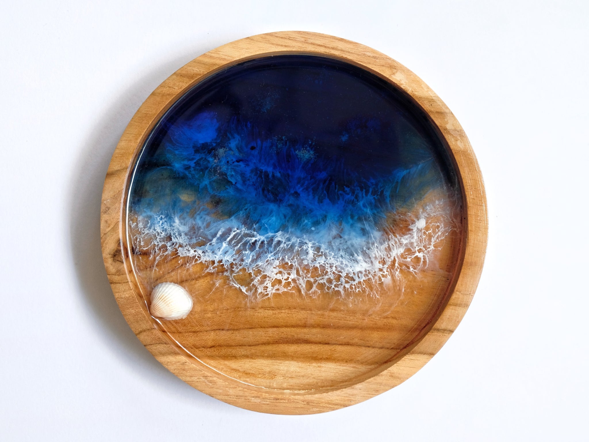 Teak Wood Trinket Tray (15cm): Deep Blue Seascape #2