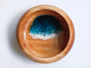 Teak Wood Bowl-Container: Teal Seascape (Food-Safe)