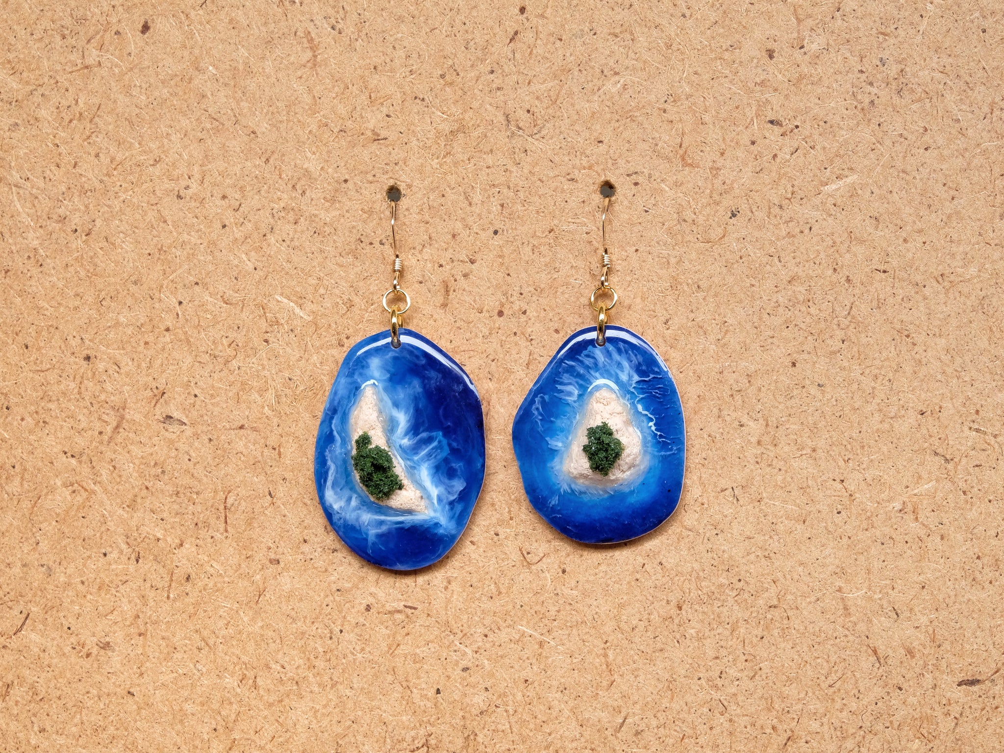 Island Earrings Collection: Blue on Beige #1