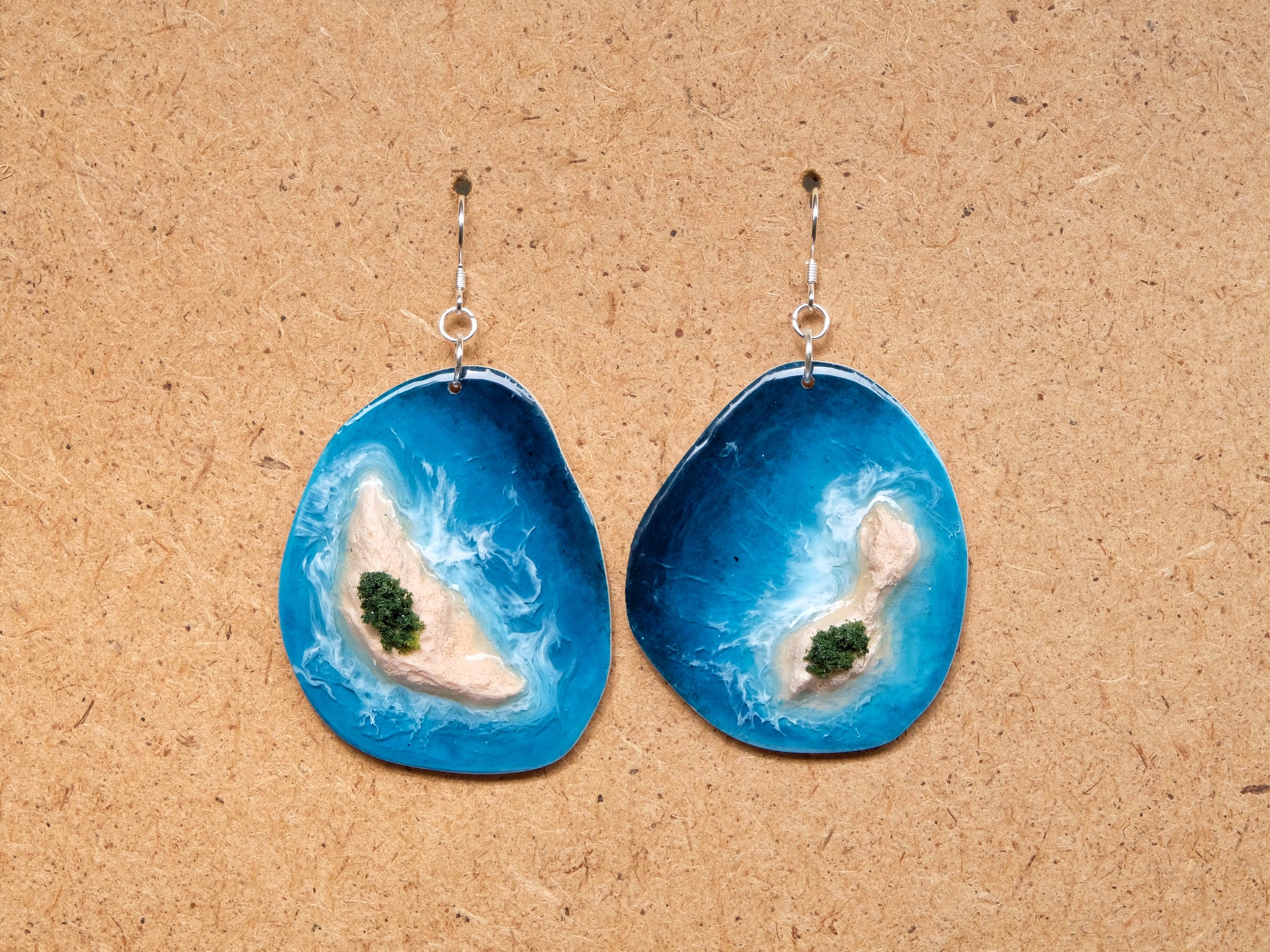 Island Earrings Collection: Teal on Beige #5